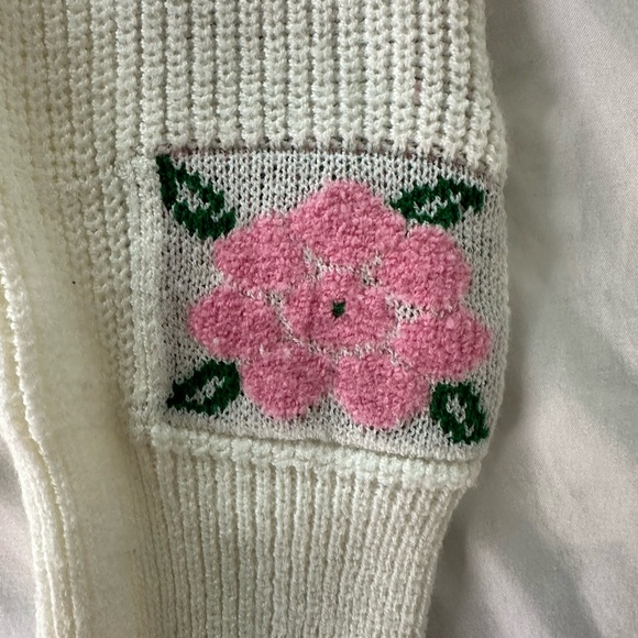 Women's Cream Sweater with Pink Floral Accents - Picture 4 of 5